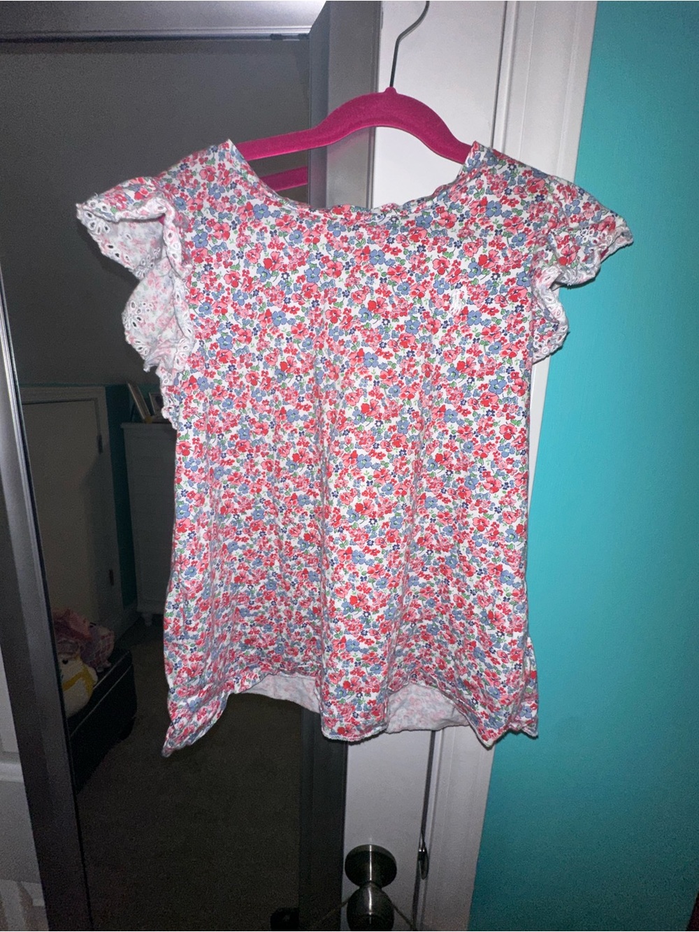 Polo by Ralph Lauren White Top with Pink & Blue Floral Print